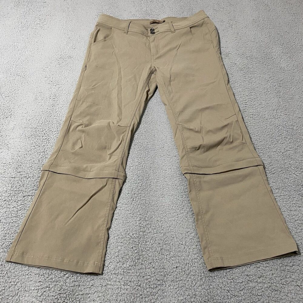 Prana Halle Pants Women 14 (36x28) Beige Tan Zip Convertible Outdoor Hiking Gorp